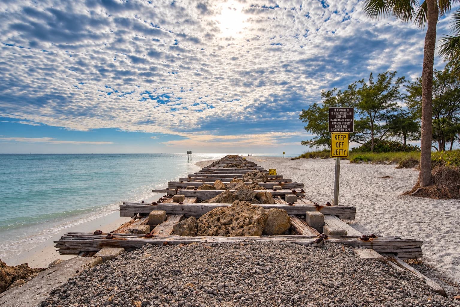 Coquina Beach jetty at Longboat Pass